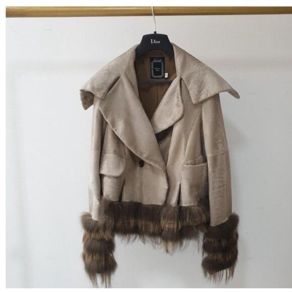 Christian Dior Beige Leather Fox Trimmed Jacket Sz.36 - Picture 1 of 10